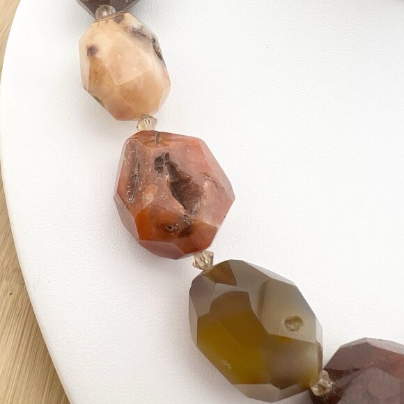 Agate Carnelian Stone Statement Collar Necklace Faceted Chunky Earth Tones - Picture 11 of 13